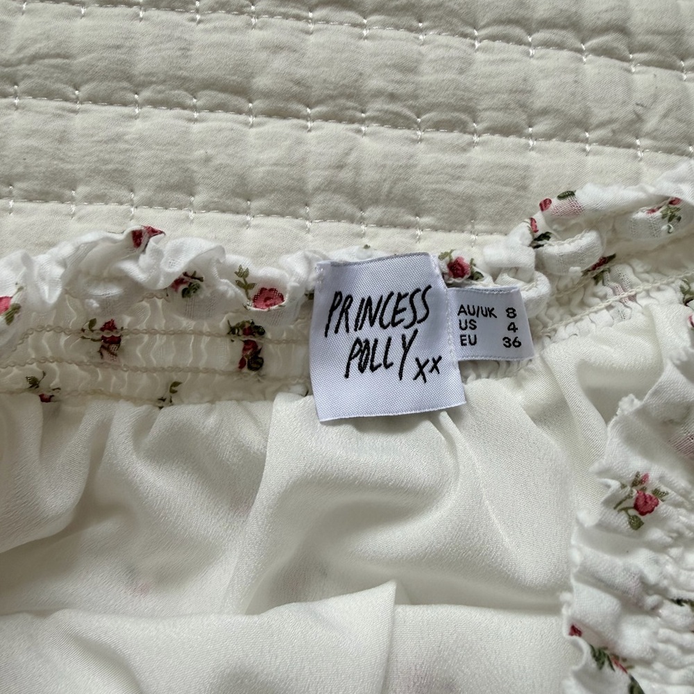 Princess Polly White Floral Ruffle Mini Skirt – Size 4 (AU 8 / EU 36) - Picture 5 of 5